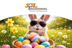 Ostereier im Korb und Osterhase