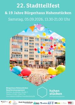 Bürgerhaus mit Luftballon und Bühne
