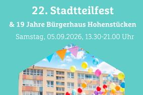 Bürgerhaus mit Luftballon und Bühne