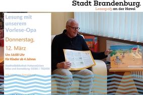 sitzender Vorleseopa mit einem Buch