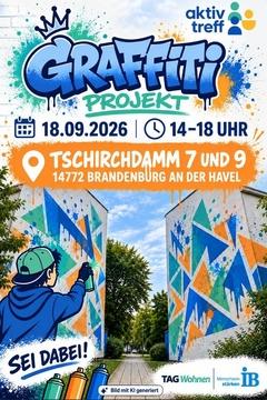Graffitikünstler mit zwei Wohnblöcken